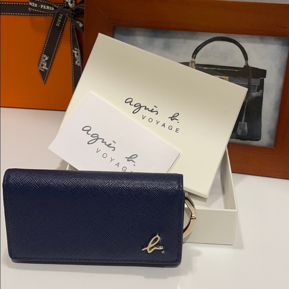 Agnes b. Voyage leather key pouch blue red lining